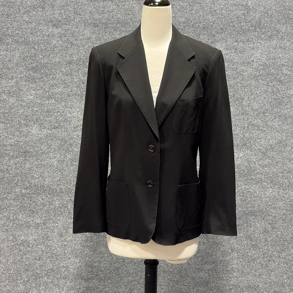 Max Mara Blazer Womens 14 Black Wool Blend Two Button Jacket Italy Workwear